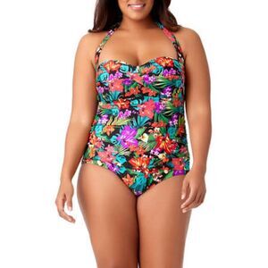 Catalina Floral Tropical Halter One Piece Swimsuit Size 2X (18W-20W)